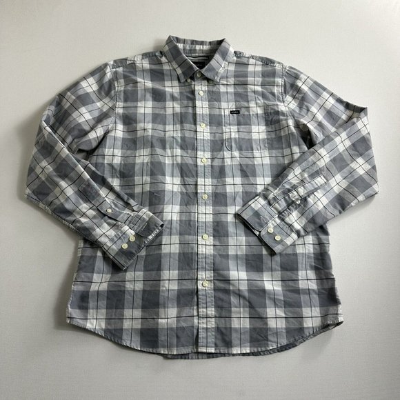 RVCA Mens Plaid Button Down Long Sleeve Shirt Size Large Gray Regular‎ Fit - Picture 1 of 9